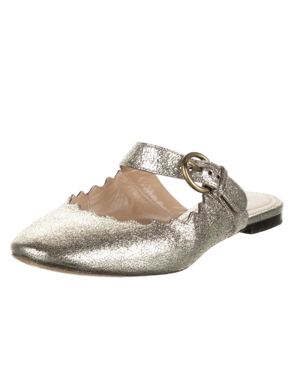 Chloé Metallic Silver Pointed Buckle-Strap Mule
